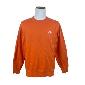Nike Mens Orange Cotton Blend Pullover Sweatshirt Embroidered Logo Crewneck XL